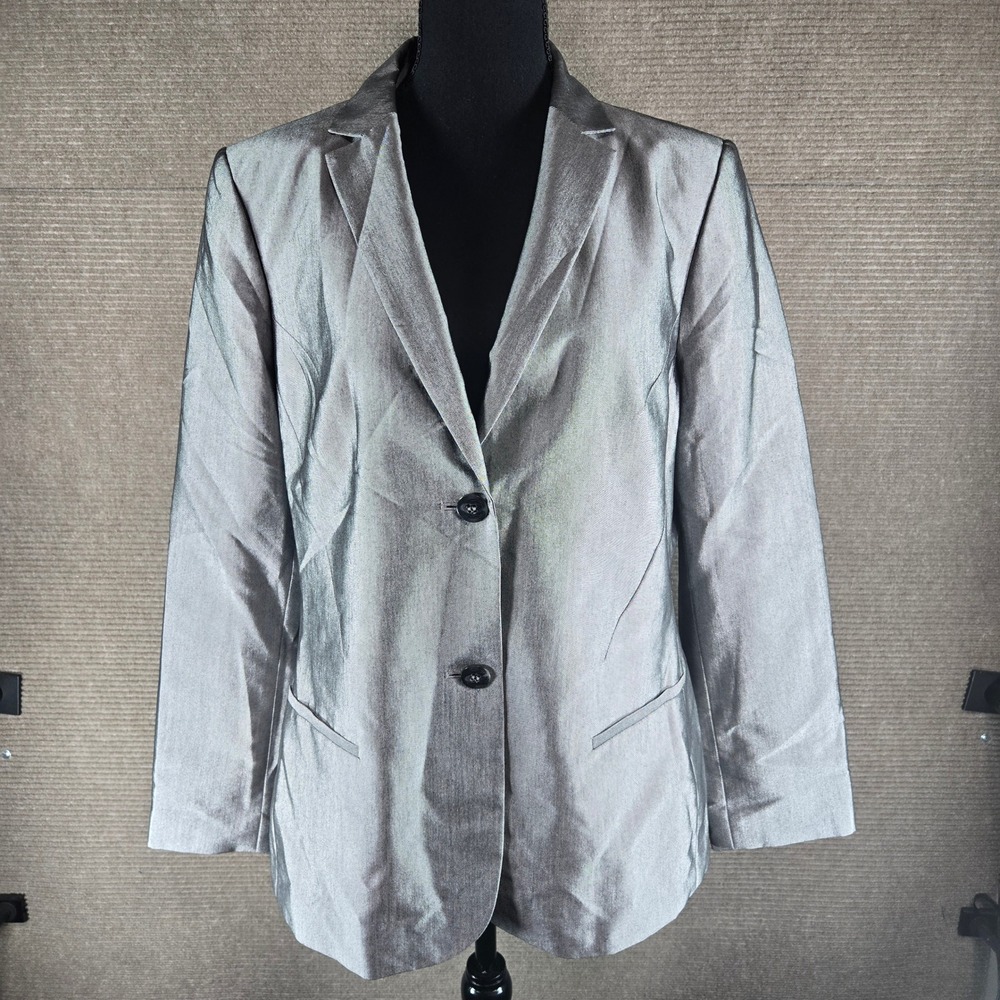 Calvin Klein Womens 10 Silver Metallic Shimmer Two Button Structured Blazer